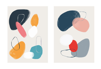 Poster - Abstract watercolor posters. Paint colorful blobs, brush strokes, ink splashes. Hand drawn modern wall art, natural colors minimal style cards, contemporary background set. Vector wallpaper