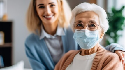 Geriatric care. Nurse during the home visit to elder patient