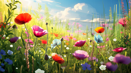 illustration of a flower meadow in spring.