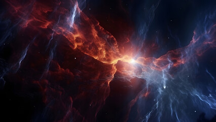 Wall Mural - fantastic space nebula with glowing plasma flows on black background, neural network generated image