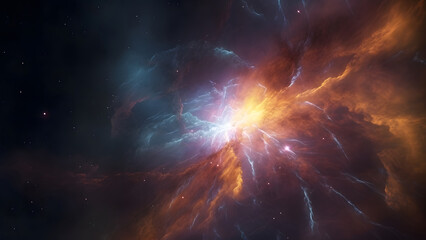 Wall Mural - fantastic space nebula with glowing plasma flows on black background, neural network generated image