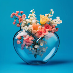 Wall Mural - spring flowers in a beautiful heart glass vase.
