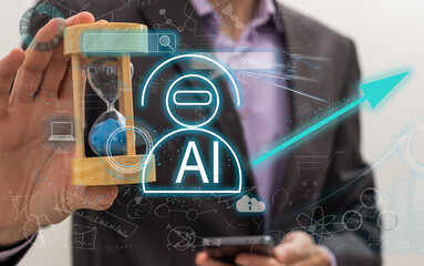 Aufkleber -  Machine learning. Hand robot touching computer chip and binary data. Futuristic Artificial intelligence (AI). Deep Learning. Neural Network. Brain representing. Accurate facial recognition detection 