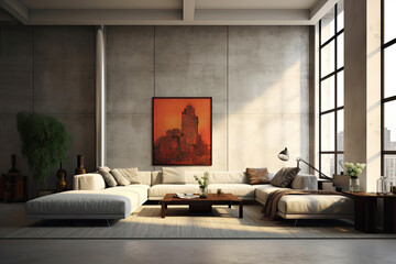 Wall Mural - Interior Design: Living room with big empty wall