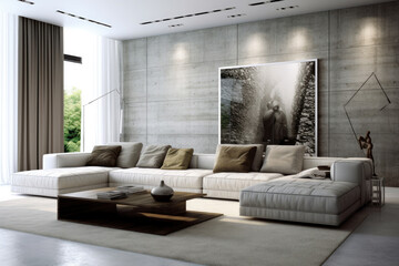 Wall Mural - Interior Design: Living room with big empty wall