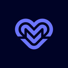 Fototapete - simple and bold initial letter M heart love logo