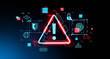 Red alert sign hologram and digital cybersecurity icons and password