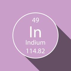 Wall Mural - Indium symbol with long shadow design. Chemical element of the periodic table. Vector illustration.