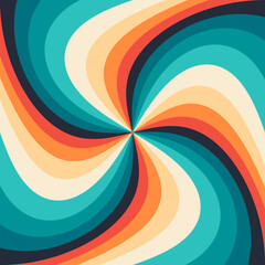 A square regular radial pattern made of stripes (rays) of varying faded colors (palette from 1970s illustrations), with a bending effect.
