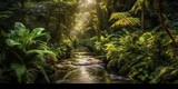 Fototapeta Dziecięca - AI Generated. AI Generative. Nature outdoor wild landscape forest jungle river scene. Adventure travel explore vibe. Graphic Art