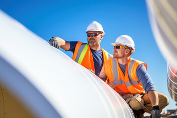 Wall Mural - workers on high-site wind turbine construction 