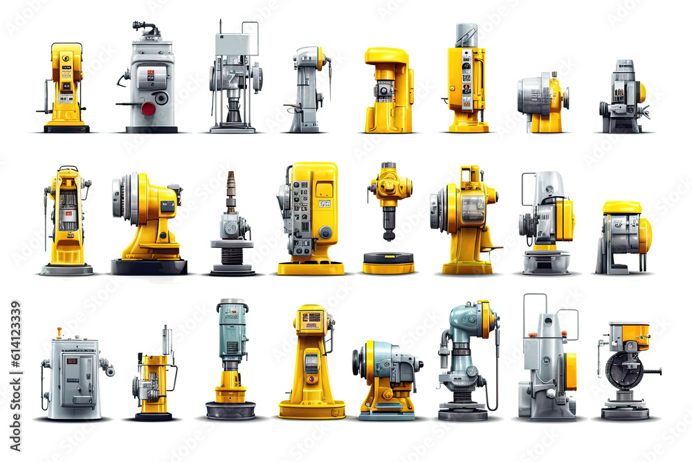Machine And Tools Examples Different machine tool types collection photo realistic. Generative ai ...