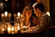 © DesignVectX - A close - up shot of a happy couple enjoying a romantic dinner in a candlelit restaurant. Generative AI