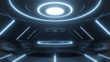 Aufkleber - 3d rendering of dark abstract sci-fi tunnel, Futuristic spaceship corridor.