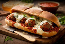 Meatball Sub With Tomato Sauce And Cheese, Generative AI