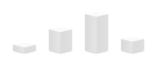 Poster - Pedestal and podium mockup in square pillar shapes. Empty museum stage or pedestal mockup isolated on white background. Stand for award ceremony, product presentation and museum exhibition. Vector