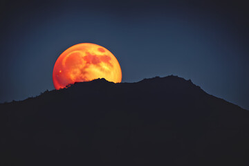 Wall Mural - red moon over the mountains created using ai generative technology