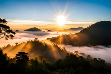 Wall Mural - sunrise over the mountains  created using AI Generative Technology