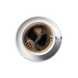 © 016Graphics - A full hot black coffee cup mug seen from above, top view isolated on a transparent background, Generative AI