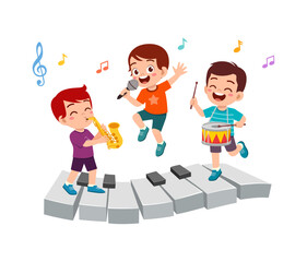 Wall Mural - little kid sing and dance with friends together