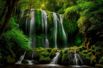 beautiful waterfall on the island in tropical forest, beautiful natural landscape in the forest. ama