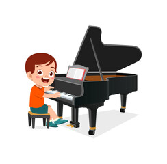 Wall Mural - little kid play piano and feeling happy