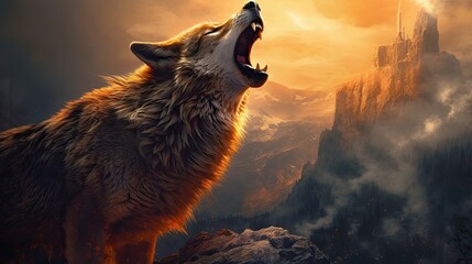 Naklejka na meble The wolf howling on the mountaintop