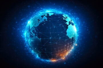 Poster - Worldwide network connection, digital telecommunication, big data, digital transformation, cloud computing, IoT, cryptocurrency, blockchain. Metaverse digital world planet cyber Earth. Generation AI
