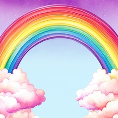 Naklejka na meble Rainbow round frame border, colorful watercolor illustration