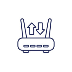 Sticker - router, modem icon, upload data line vector