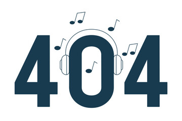 Poster - Headphones dj black white error 404 flash message. Listening to music beats. Audio sound. Monochrome empty state ui design. Page not found popup cartoon image. Vector flat outline illustration concept
