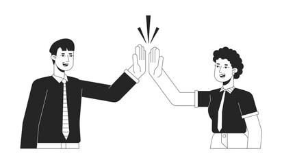 Poster - corporate team building activity bw concept vector spot illustration. office people 2d cartoon flat 
