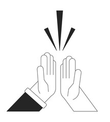 Poster - teamwork hands bw concept vector spot illustration. high five hands 2d cartoon flat line monochromat