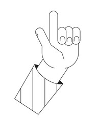 Poster - Eureka hand gesture bw concept vector spot illustration. Raised finger 2D cartoon flat line monochromatic hand for web UI design. Attention. Pointing finger editable isolated outline hero image