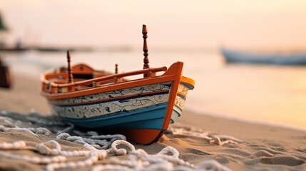 Canvas Print - Close-up of boat in beach. Generative AI.