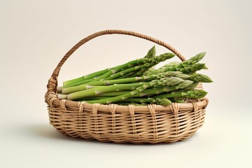 Wall Mural - Small woven basket with asparagus. Generative AI.
