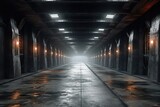 Fototapeta Do przedpokoju - Concrete tunnel with lights.