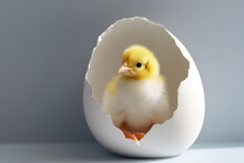 Funny Newborn Chick With Broken Eggshell Just Born