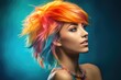© Mustafa - A close - up shot of a young woman with a vibrant and colorful hairstyle, showcasing individuality and creativity. Generative AI