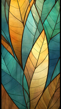 Autumn Leaves Pattern In Stained Glass. Beautiful Abstract Foliage Wallpaper For Mobile Phone. Generative Ai Art.