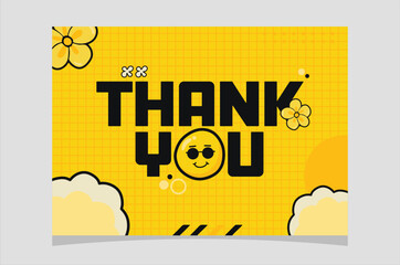 vector template thank you card, yellow card with smile emoticon