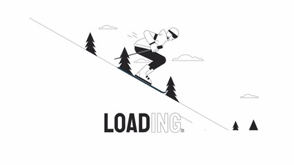 Fototapete - Skiing downhill bw loader animation. Ski man on slope. Ski resort. Flash message 4K video footage. Isolated outline monochrome loading animation with alpha channel transparency for UI, UX web design