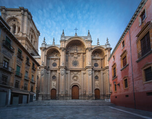 Sticker - Granada Cathedral Facade at Plaza de las Paciegas at sunset - Granada, Andalusia, Spain