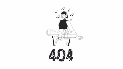 Fototapete - Music listen bw 404 error animation. Headphones girl with cat. Empty state 4K video concept footage, alpha channel transparency. Outline monochrome page not found flash message for UI, UX web design
