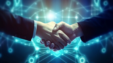 Crypto Business handshake on finance prosperity For marketing design. Finance concept. Online banking. Teamwork, partnership concept. Business success. Online money. Generative Ai.
