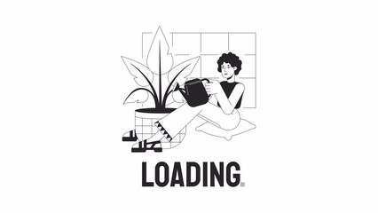 Fototapete - Watering plant bw loader animation. Gardening houseplant hobby. Flash message 4K video footage. Isolated outline monochrome loading animation with alpha channel transparency for UI, UX web design