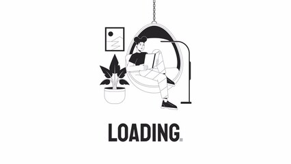 Fototapete - Book reader bw loader animation. Cozy reading hobby in hammock seat. Flash message 4K video footage. Isolated outline monochrome loading animation with alpha channel transparency for UI, UX web design