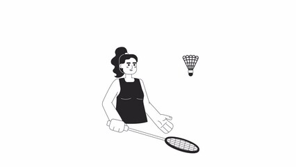 Aufkleber - animated bw sport woman with racquet. female player on badminton training isolated 2d animation. car