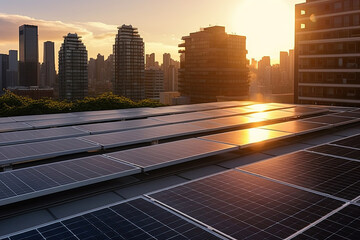 Wall Mural - solar panels on rooftop renewable energy in the city