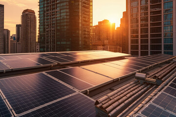 Wall Mural - solar panels on rooftop renewable energy in the city
